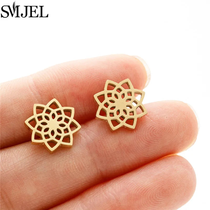Golden Vintage Mandala leaf Pineapple Earrings for Women Trend Fairy Cup Stainless Steel Earring Punk Game Controller Studs Gift