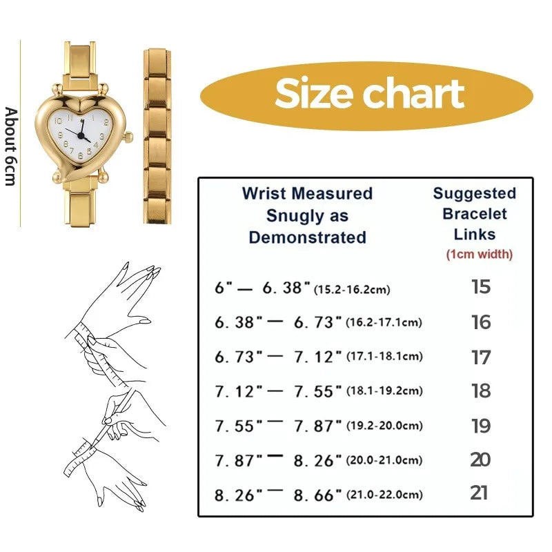High Quality Fashion DIY 9MM Width Italian Elastic Charm Stainless Heart Shape Watch Bracelet Bangle for Friend Birthday Jewelry