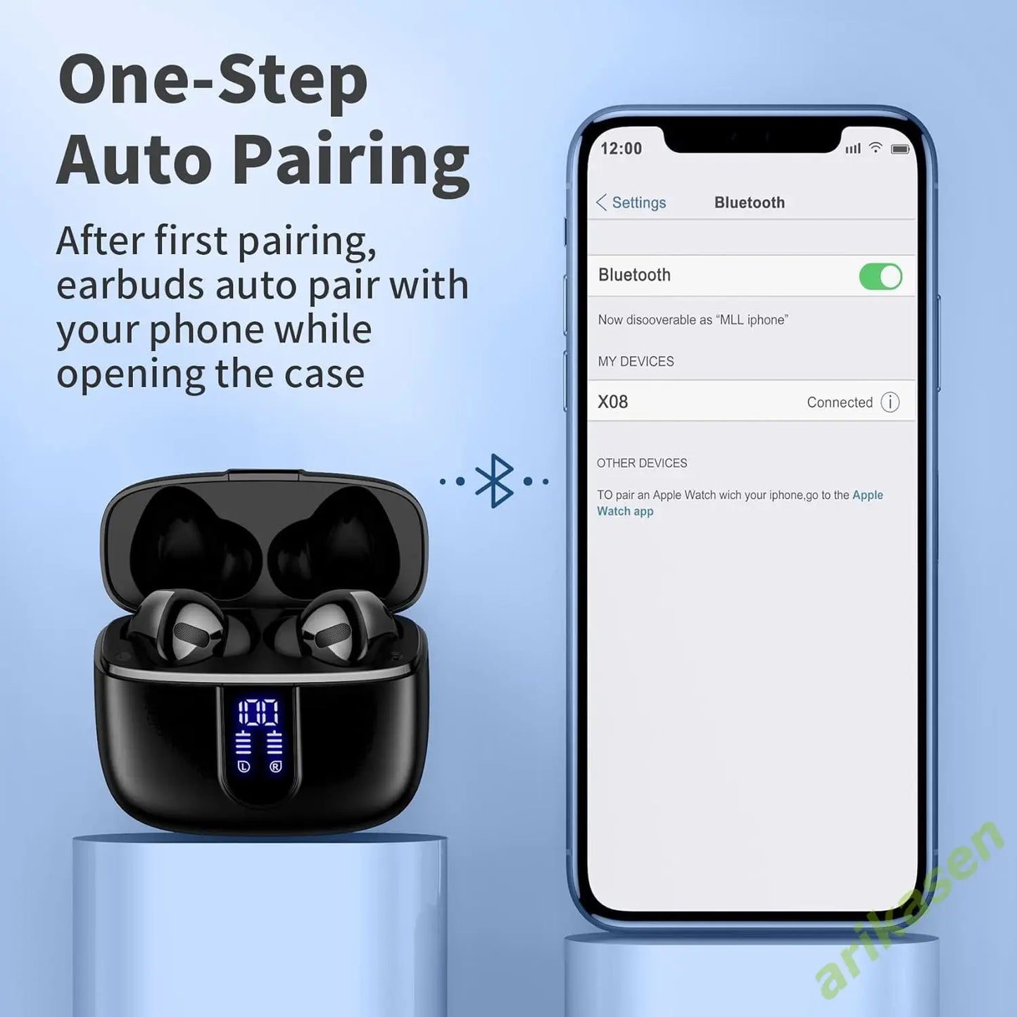 Wireless Bluetooth Earbuds Headphones 52 Hrs Playtime IPX7 Waterproof 4 Mic Call Noise Cancelling with LED Display Charging Case