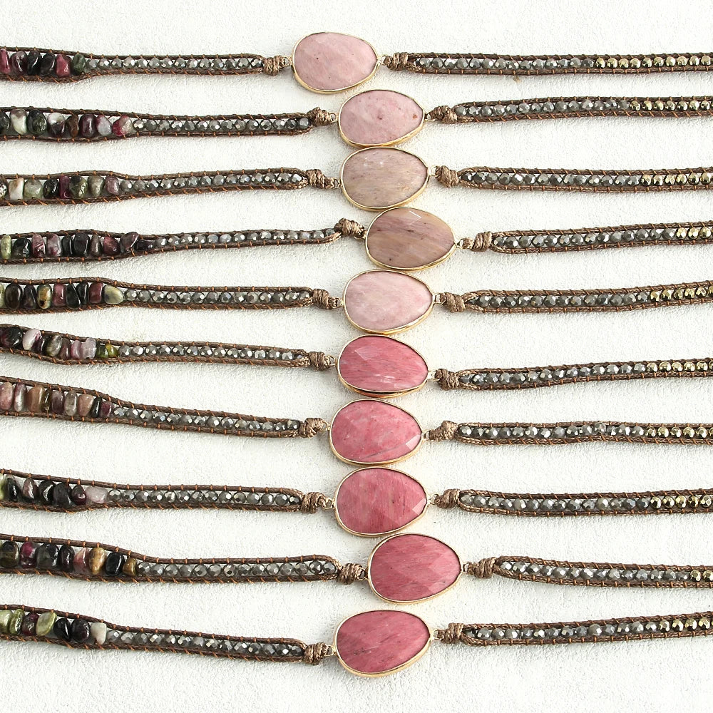 RH Fashion Handma Bohemian Jewelry Boho Bracelet Mixed Natural Stones Charm 5 Strands Wrap Bracelets Gift DropShipping