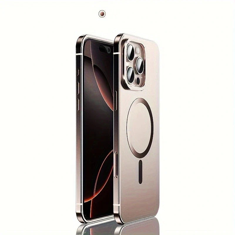 Stainless steel frame magnetic ultra-thin protective case, for iPhone 17 16 Pro Max, supports wireless charging, original