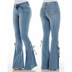 Retro Denim Flared Pants Y2K High Street Lace-Up Jeans Streetwear Women