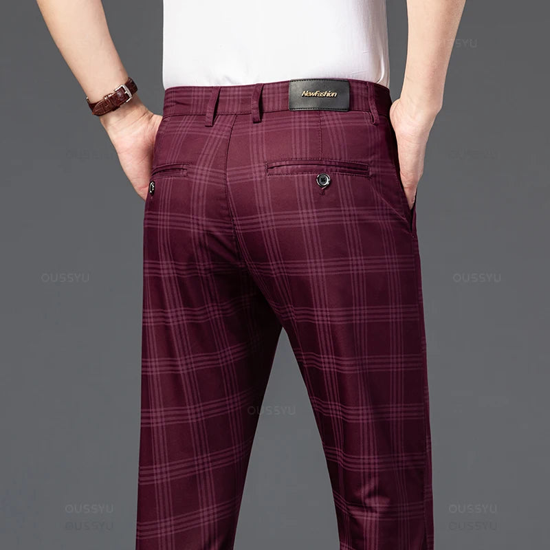 Trousers Fashion Business Classic Stripe Plaid Black Solid Color Trouser