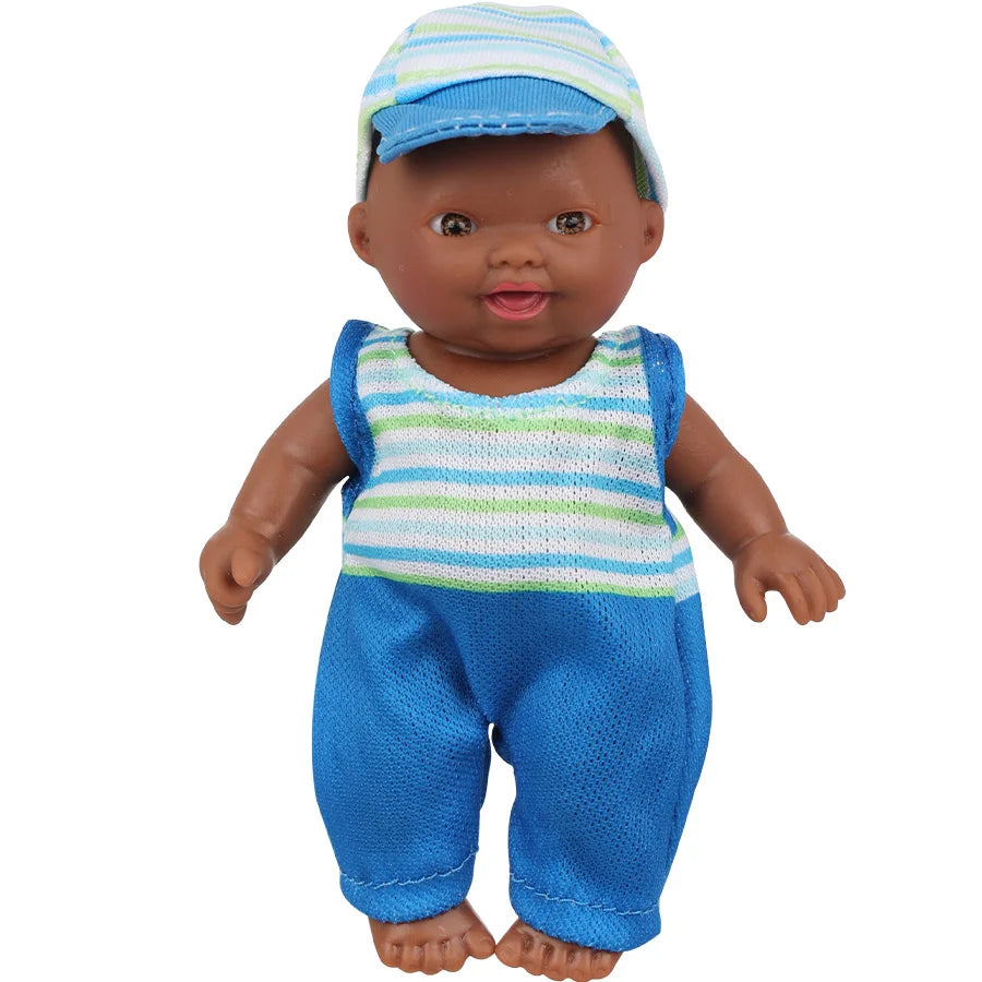12cm Black Reborn Dolls  African Baby Doll With Pajamas Realistic Reborn Baby Doll For Kids Waterproof Vinyl Toys Gift