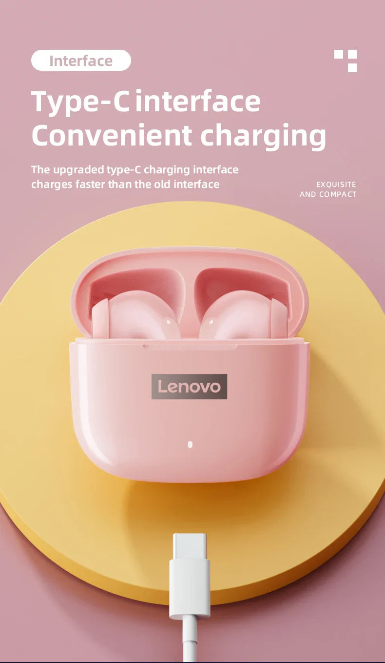 New Lenovo LP40 Pro TWS Bluetooth V5.3 Earphones Smart Touch Control With Hands-free Call Headset Noise Isolating Headphones