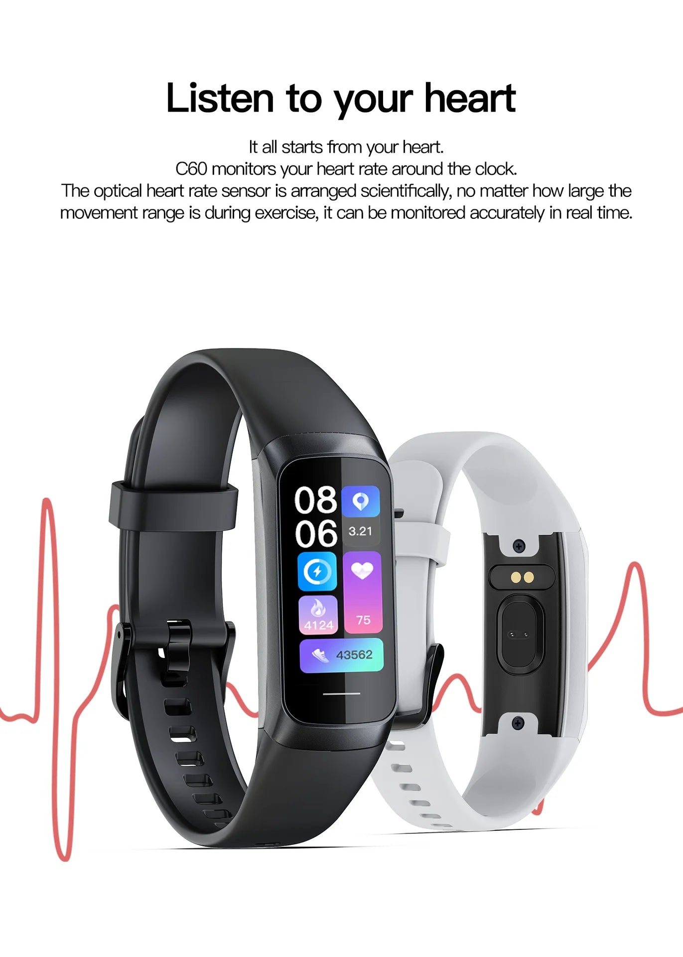 Amoled Smart Watch Smartwatch Band Women Men Heart Rate Blood Oxygen Waterproof Connected Smart Bracelet Sport Fitness Tracker