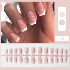 24pcs Sweet Summer Fake Nails Patches Pink Glitter Nude Press on Nails Women