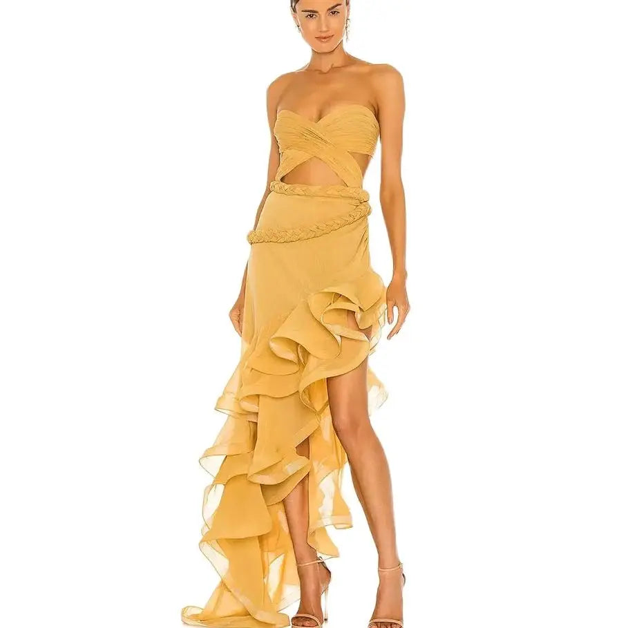 Formal attire Dresses: Women Evening Dresses Side Ruffles Long Prom Gowns