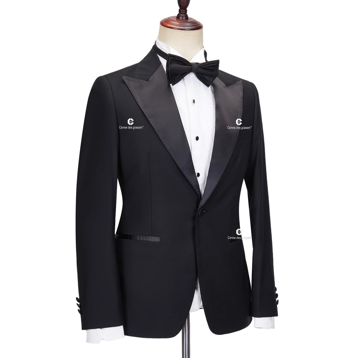 Tuxedo for Mens: Men's 2 Piece Suit Black Satin Peak Lapel Slim Fit Elegant Tuxedo
