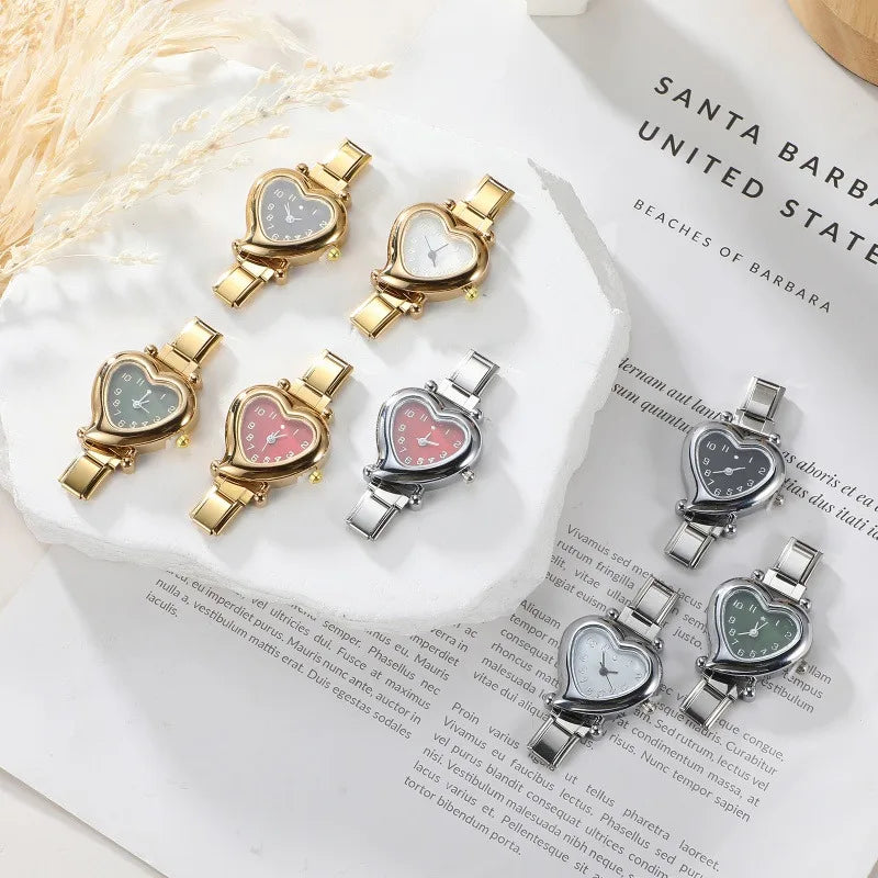 High Quality Fashion DIY 9MM Width Italian Elastic Charm Stainless Heart Shape Watch Bracelet Bangle for Friend Birthday Jewelry