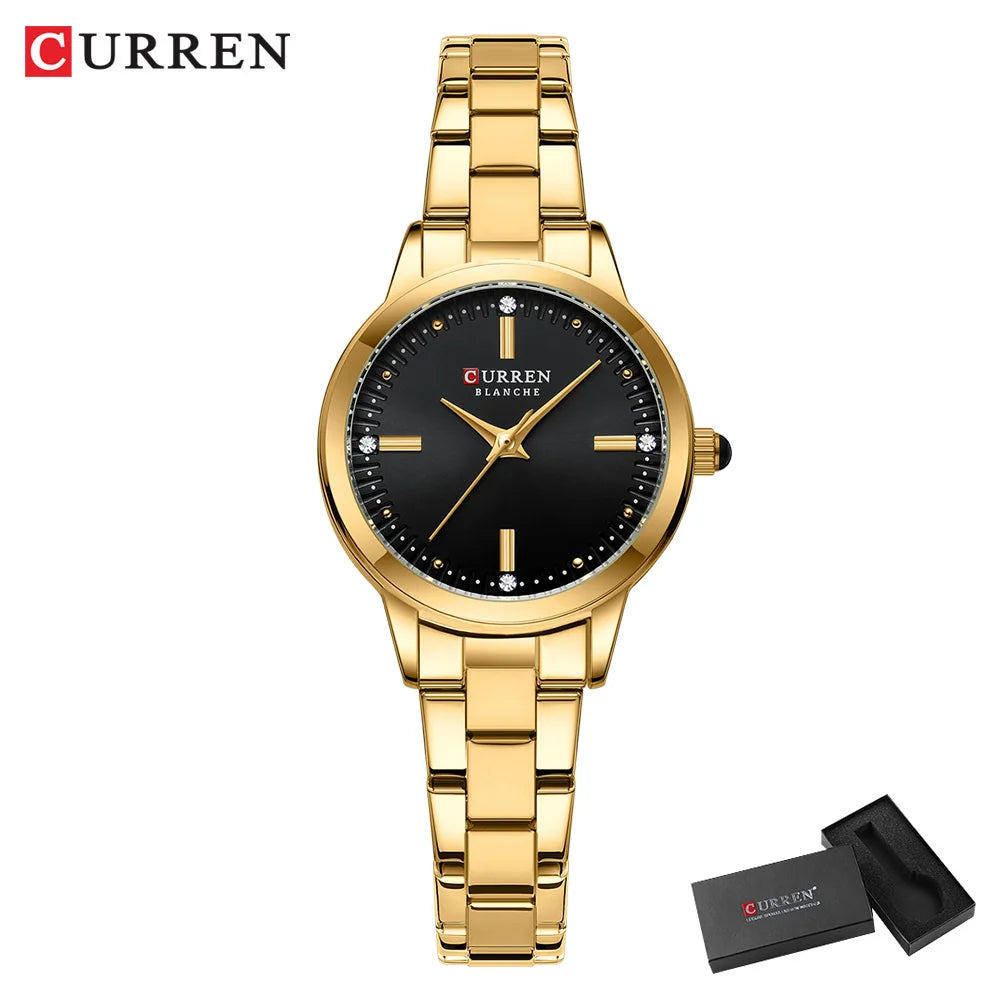CURREN Simple Round Dial Fashion Dress Quartz Watches for Ladies with Stainless Steel Bracelet Luxury Wristwatches