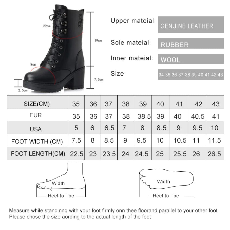 Plus Size Winter Boots for women genuine leather military boots