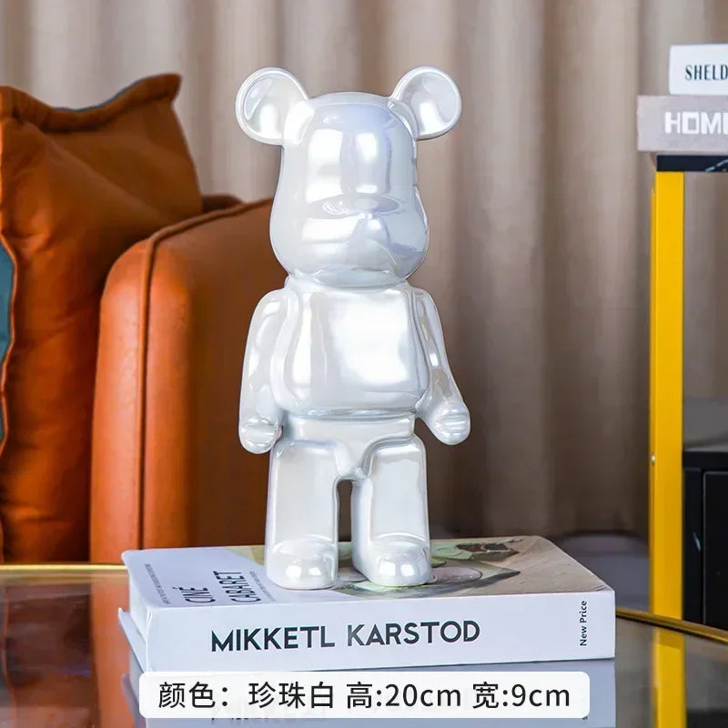 28cm Aesthetic Bear Figure Ceramics Plating Violent Bear Statue Animal Figurine Sculpture Luxury Living Room Decoration Ornament