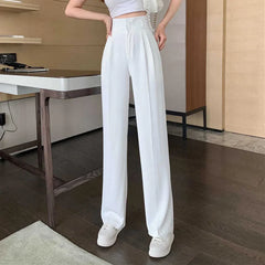 Black White Women Straight Pants Korean Fashion High Waist Wide Leg Trousers