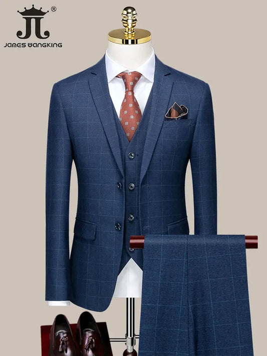 Tuxedo for Mens: Blazer Vest Pants High-end Brand Boutique Plaid Casual Business Suit