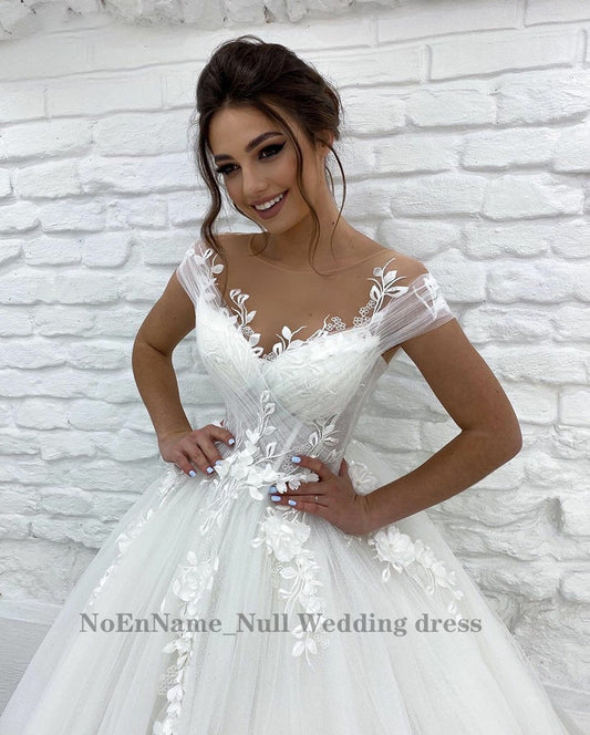 Wedding Dresses Off Shoulder 3D Lace Applique Ladies