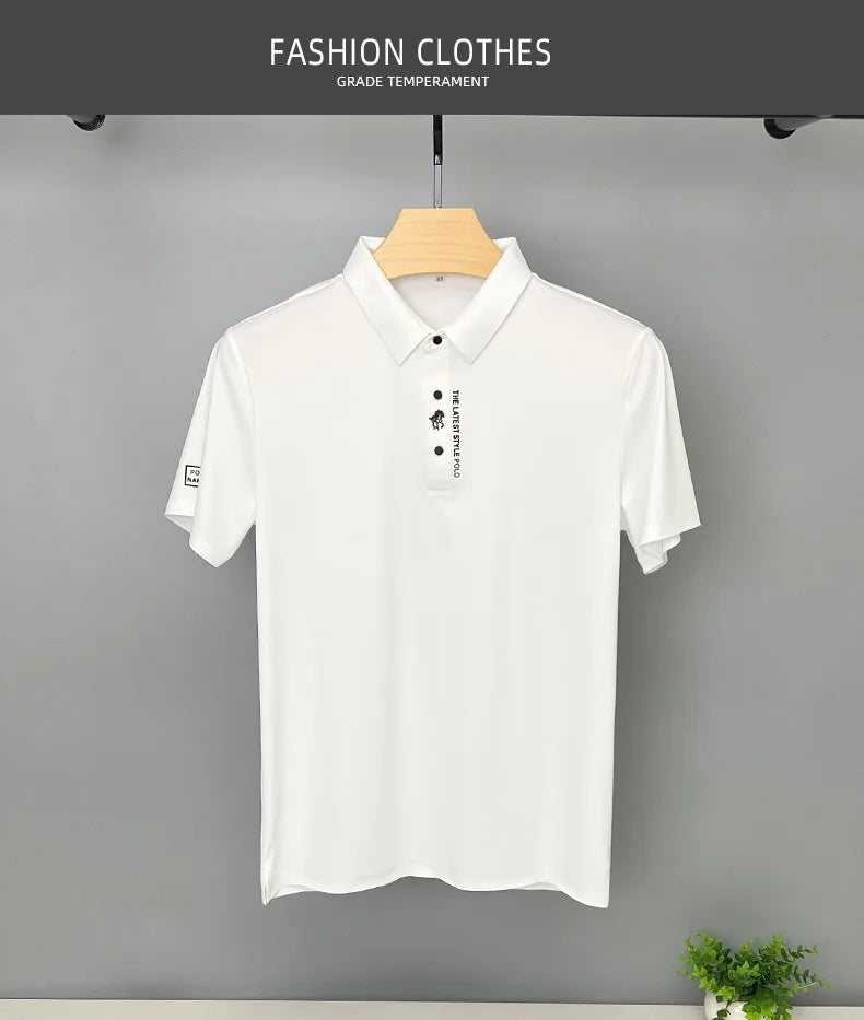 Brand high-end ice silk short sleeved men's POLO shirt 2024summer fashionable embroidery design top breathable and cool T-shirt