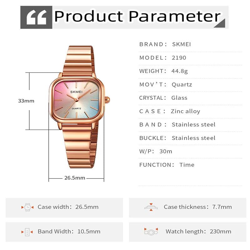 Skmei Women’s Bracelet Quartz Watches Luxury Stainless Steel Strap Waterproof Casual Analog Wristwatch Fashion Female Time