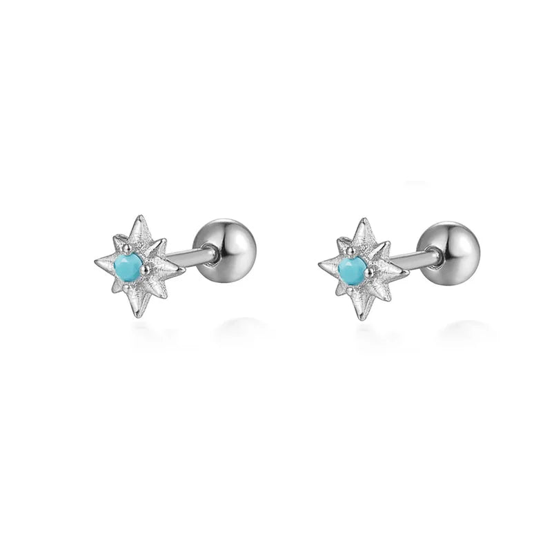 WANTME 925 Sterling Silver Fashion Love Butterfly Romantic Star Crown Screw Stud Earrings for Women Ear Bone Piercing Jewelry