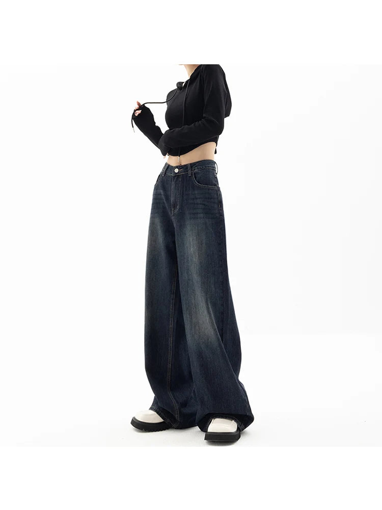 Streetwear Vintage High Waist Loose Straight Jeans Pants Korean Fashion Women's