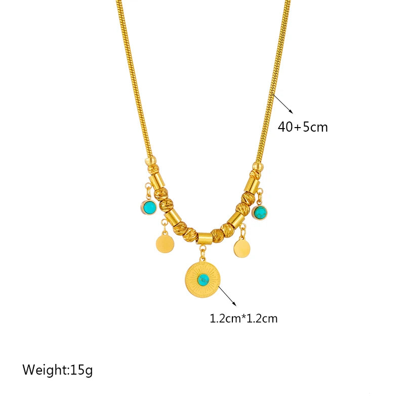 Stainless Steel Pearl Heart Butterfly Green Stone Pendant Necklace For Women