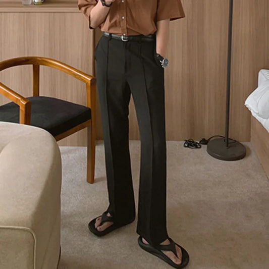 Men's Suit Pants Slim Droop Straight Leg Solid Color Elastic Waist Male Trousers