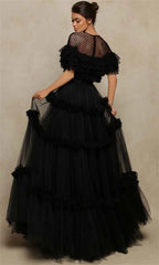 Black Multilaye Evening Dress Wave Point Prom Dress