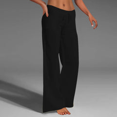 Summer Cotton Linen Women's Pants Oversize Black Wide-leg Pants Casual Pants