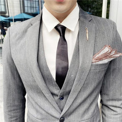 Blazers Jacket Pants Vest 3 Pieces Set Men's Casual Stripe Business Groom Wedding Suit