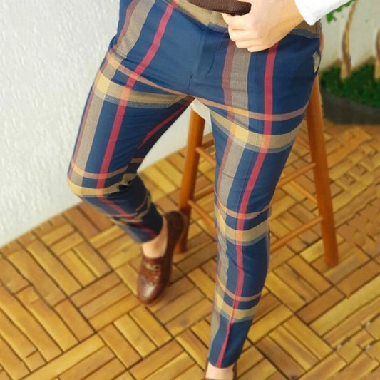 Stretch Chinos Men Men'S Twill Pants Men'S Casual Plaid Print Party Suit Pants Stretch