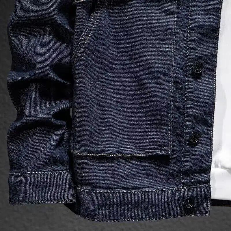 Large Pockets Men Jean Coats Cargo Biker Denim Jacket Motorcycle Spring Autumn