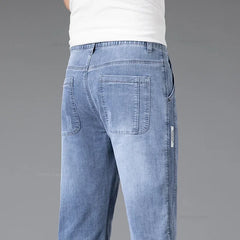 Baggy Jeans Blue Gray Elastic Waist Business Casual Straight Denim Trousers