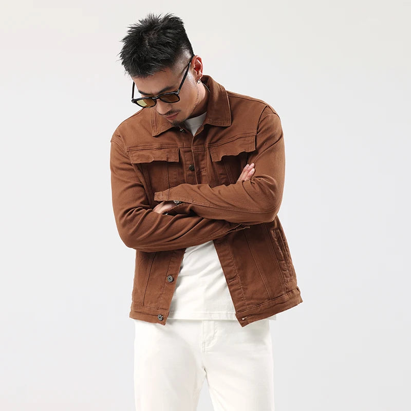 Men's Caramel Denim Jacket spring and autumn style denim jacket for men