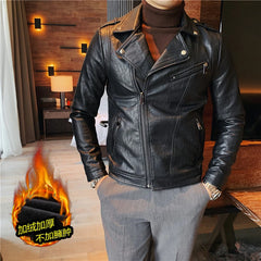 Men Faux Leather Jacket Oblique Zipper Jackets Motorcycle Black Jaqueta De Couro