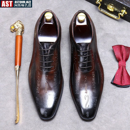 Handmade Mens Oxford Shoes Genuine leather Brogue Dress Shoes Classic Business Formal Shoes Italian leather shoes wedding shoes