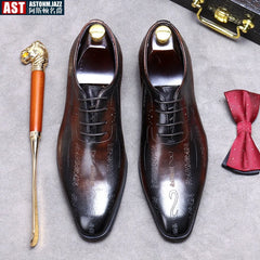 Handmade Mens Oxford Shoes Genuine leather Brogue Dress Shoes Classic Business