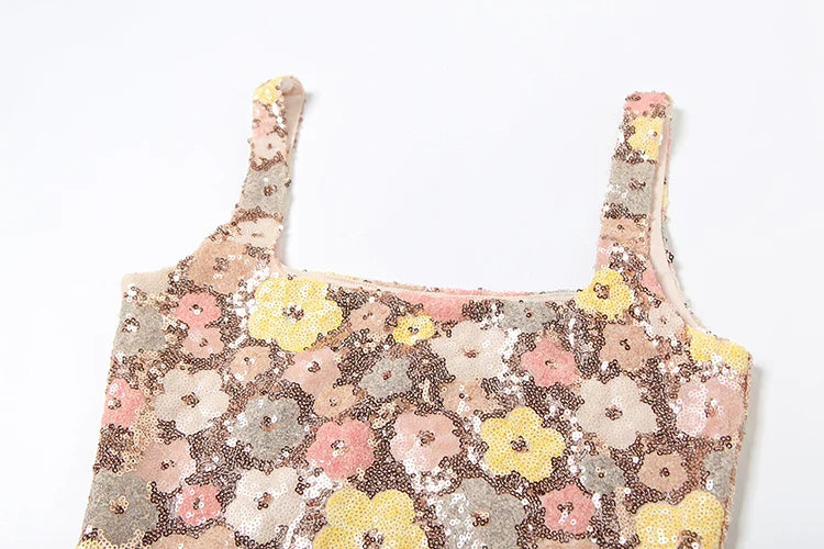 Weird Puss Colorful Flower Print Mini Dress Women Sequins Patchwork Skinny Backless Sleeveless Vacation Trend Elegant Outfits