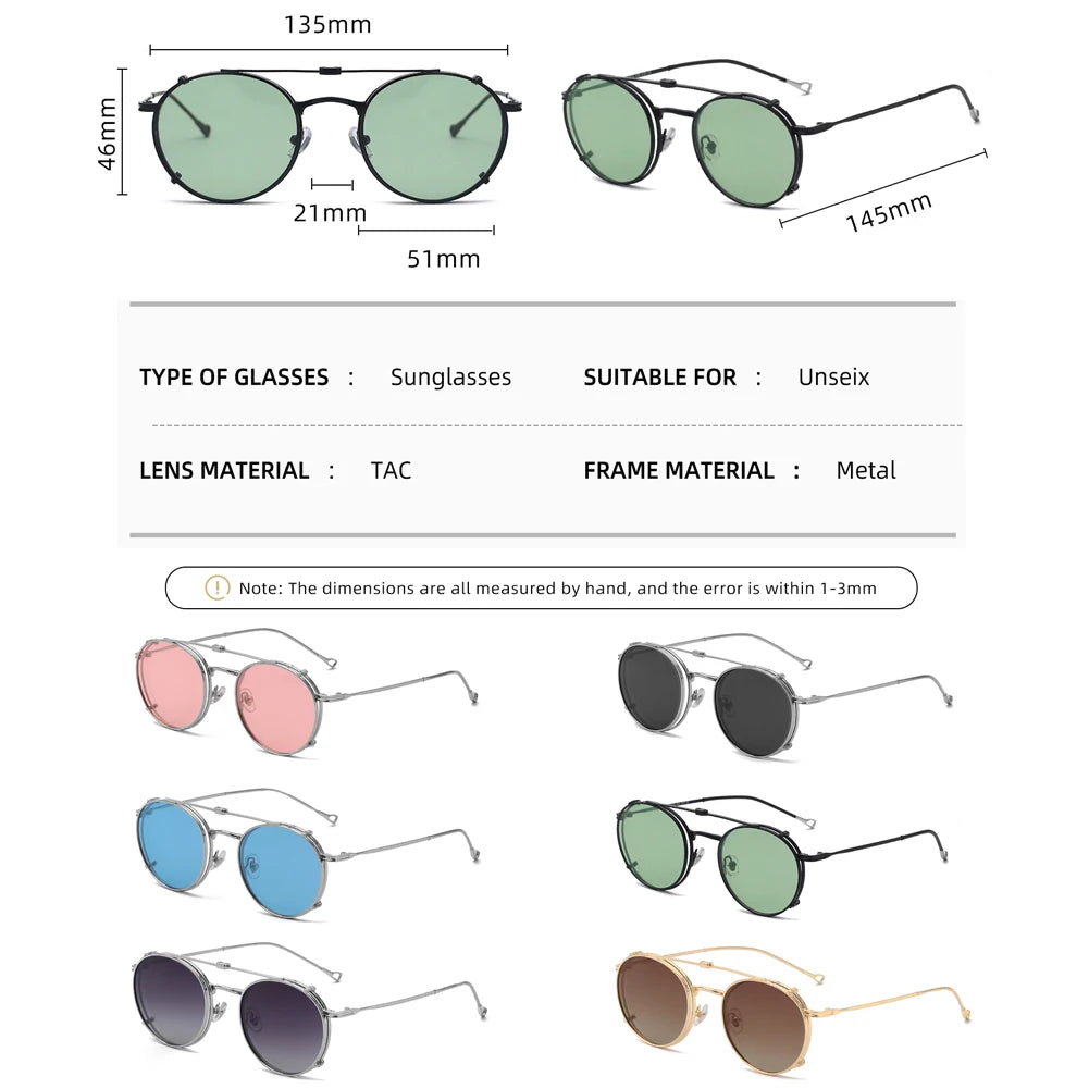 Sunglasses round frame men women metal sunglasses retro flip up eyeglasses