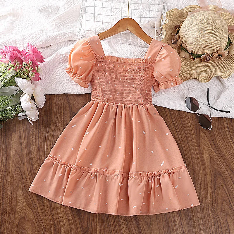 Dress Kids Girls Dark Green Cute Princess Dress 2-6 Years Short Sleeve Dress