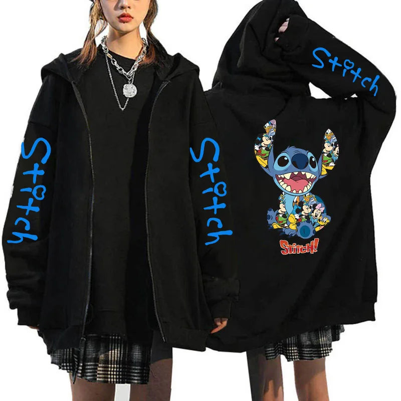 Oversized Y2k Zip-up Hoodie Disney Women's Lilo & Stitch Costume Winter Clothes