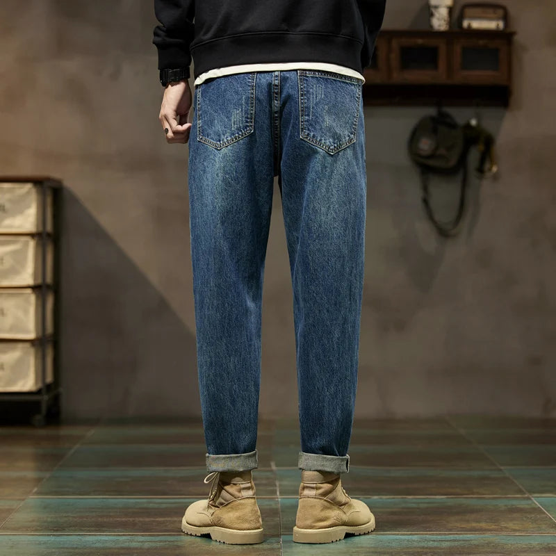 Loose Fit Harem Jeans Pants Men Baggy Trousers Blue Spring And Winter