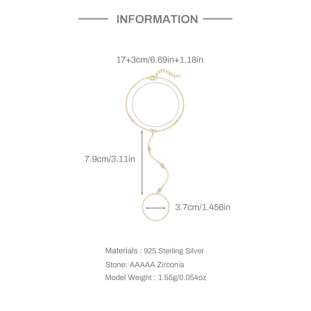 CANNER 925 Sterling Silver Flower Clover CZ Finger Ring Chain Bracelet For Women Ins Hand Chain Horse Eye Jewelry Party Gift