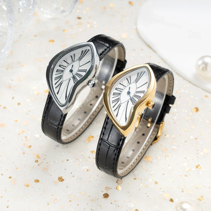 Medieval alien watches melt and twist y2k alien ladies and men Leather strap fashion advanced ins niche design quartz watch
