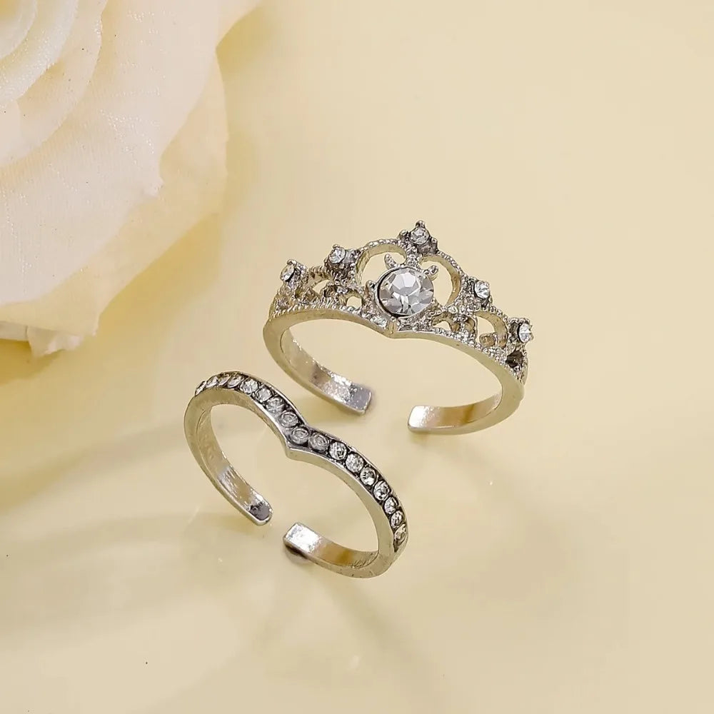 Stainless Steel Crystal Crown Adjustable Ring Irregular Geometry Vintage Rings Set for Women Girls New Fashion Jewelry Gift