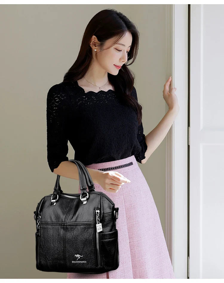 Hot Sale High Quality Leather Backpack Women Shoulder Bags Multifunction Travel Backpack School Bags for Girls Bagpack Mochila