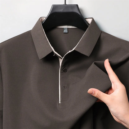 New Men's Business Casual  Long Sleeve Solid Color Polo Shirt Fashionable Warm Comfortable Four Seasons Versatile Top