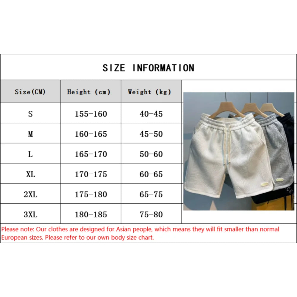 Shorts Men'S Casual Jogging Sport Short Pants Wave Pattern Solid Male Drawstring