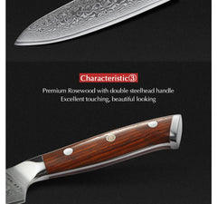 5'' Inch Utility Knives Japanese Damascus Steel Kitchen Knife Rosewood Handle