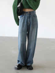 Women's Denim Pants Blue Wide Leg Jeans Cotton High Waist Casual Loose Trousers