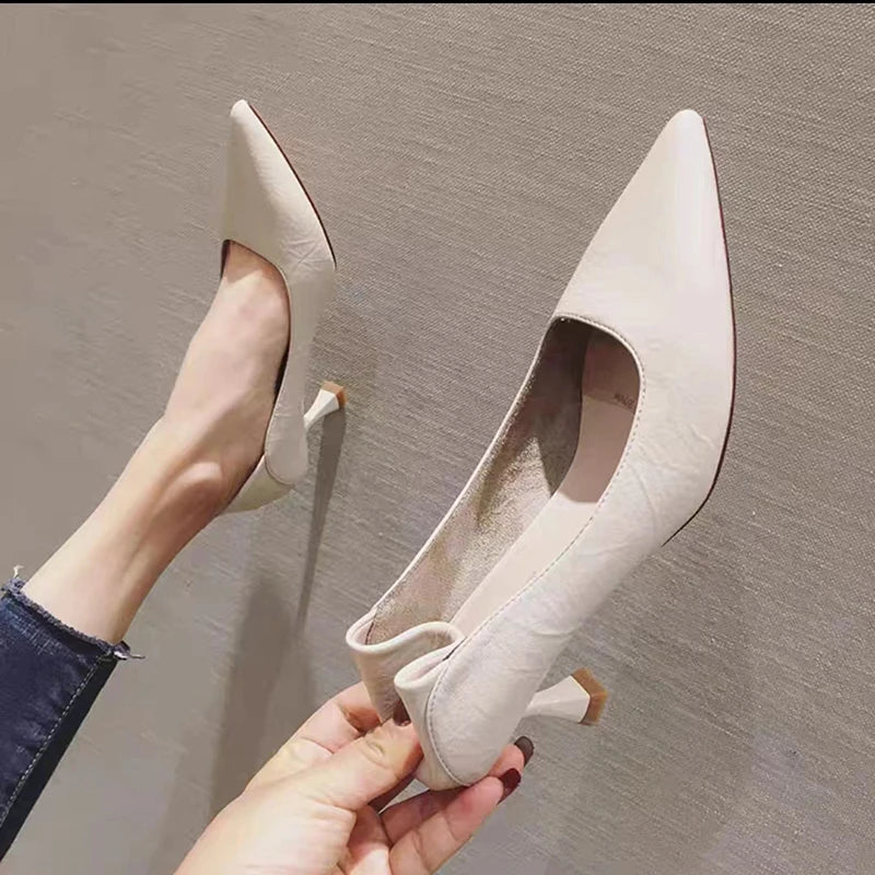 2023 new summer and autumn women's fashion pointed fine with popular ladies solid color casual girl's  high heels  DY4427
